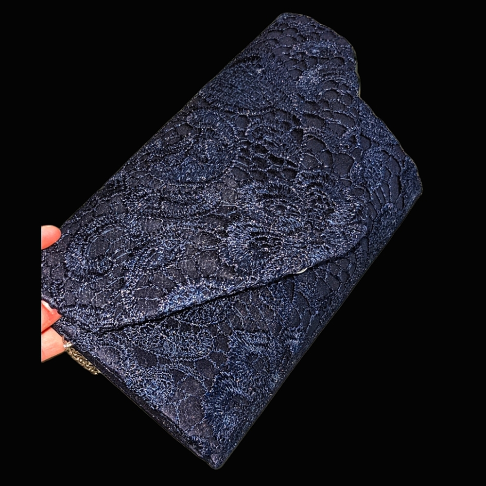 Brand New Navy Blue Lace Polyester Clutch